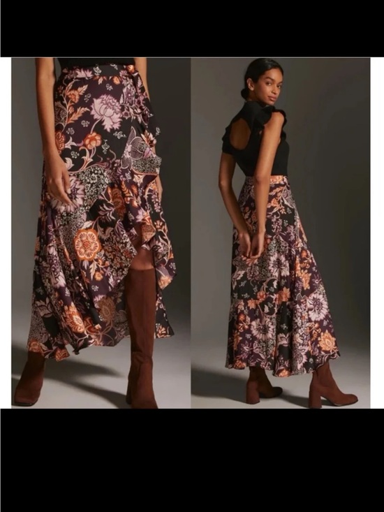 Anthropologie Dresses & Skirts - Anthropologie Maeve Ruffled True Wrap Floral Flowy Maxi Skirt size Medium